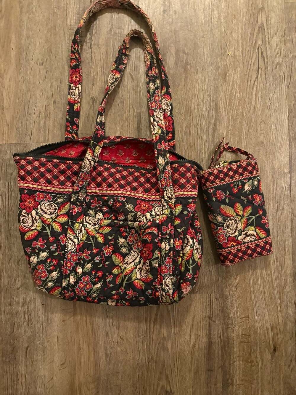 Vera Bradley Anastasia Tote Shoulder Handbag Floral Black Red